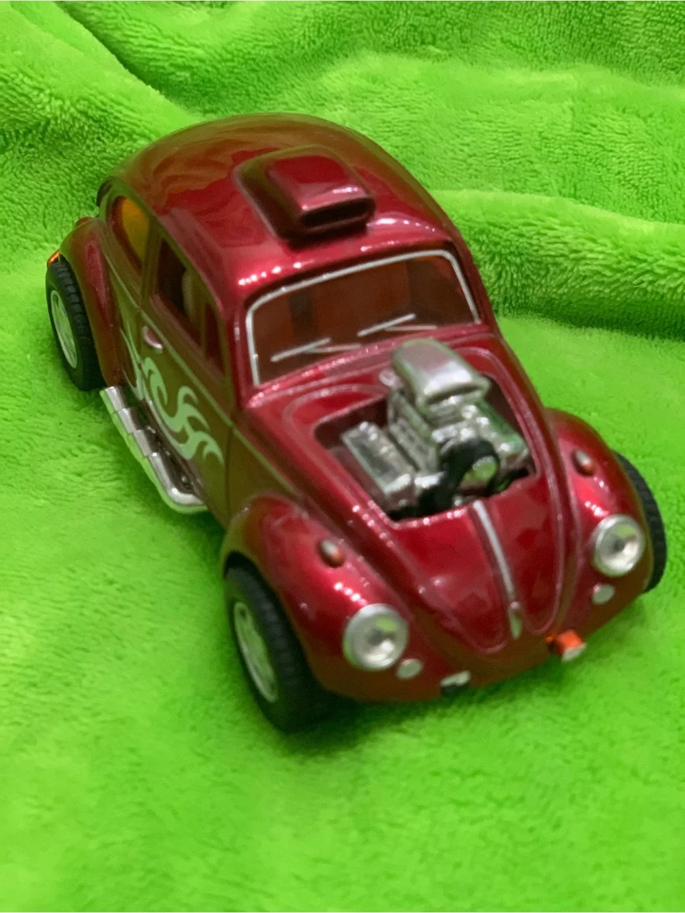 Red Metallic Classic Beetle Toy Car with White Flames - Kids Toys
